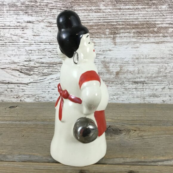 Vintage Fat Italian Pizza Chef Wife Salt Shaker Red & White Ceramic 5.75" Kitsch - Picture 4 of 7